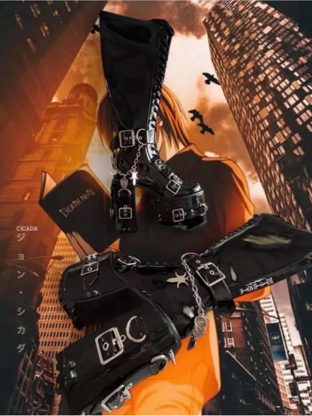 Dolls Kill Black Patent Platform Over-the-Knee Buckle Boots